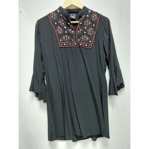 Aarong Embroidered Tunic Top Black Solid 3/4 Sleeve Size L